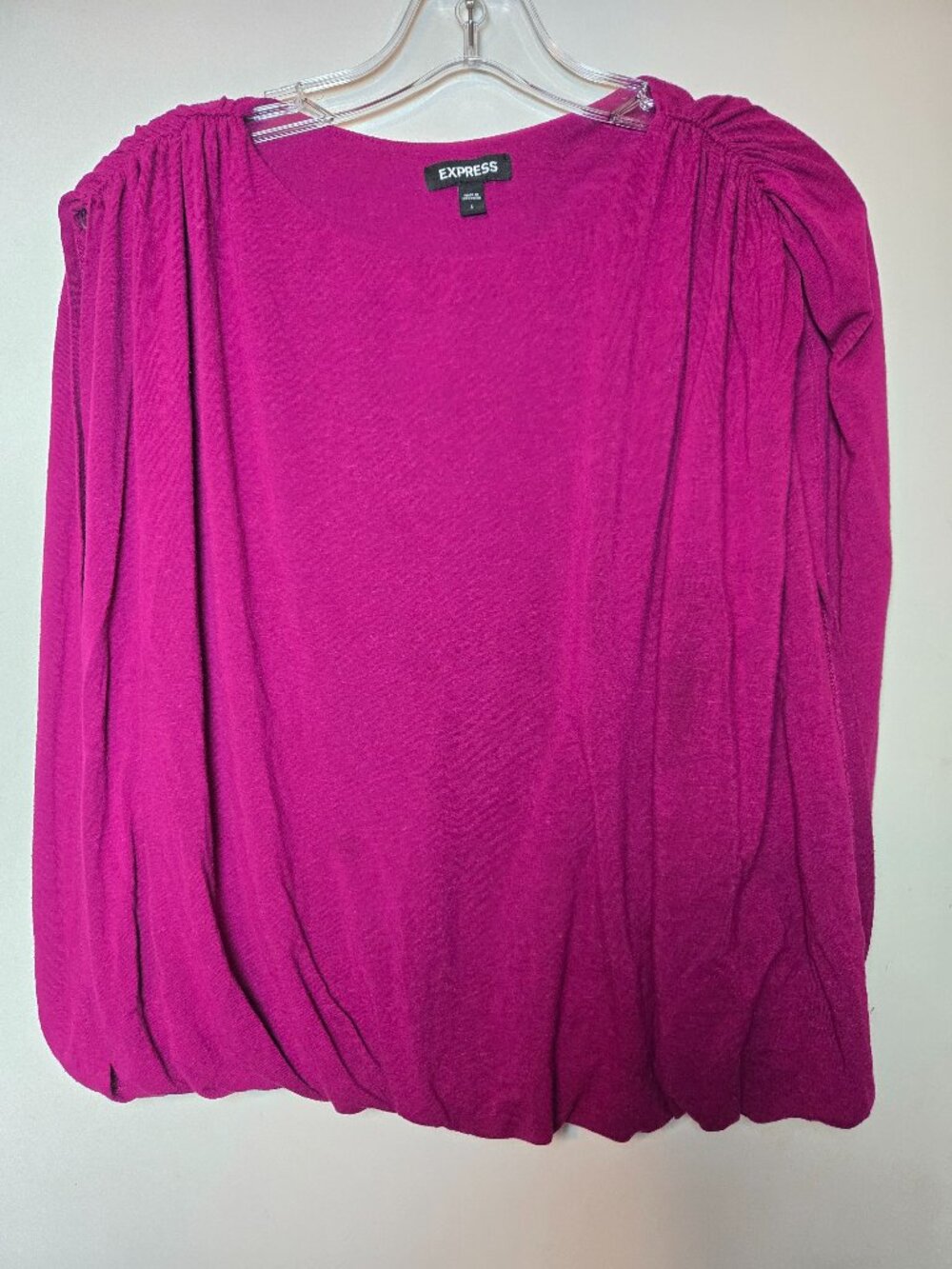 Express Fuchsia Bubble Hem Ruched Shoulder Top Size L